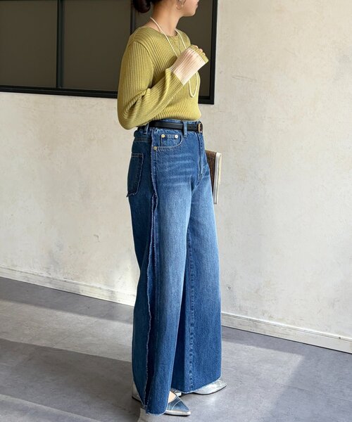 Chez toi(シェトワ)の「袖先オーガンジーリブニット(ニット/セーター・レディース・ブラック/グリーン/オフホワイト/ブルー・FREE)」の16枚目の写真