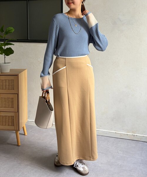 Chez toi(シェトワ)の「袖先オーガンジーリブニット(ニット/セーター・レディース・ブラック/グリーン/オフホワイト/ブルー・FREE)」の9枚目の写真