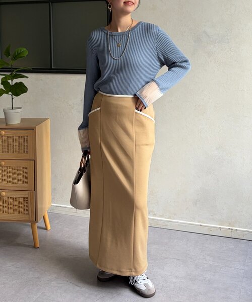 Chez toi(シェトワ)の「袖先オーガンジーリブニット(ニット/セーター・レディース・ブラック/グリーン/オフホワイト/ブルー・FREE)」の8枚目の写真