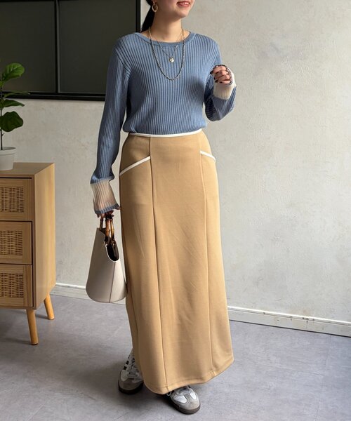 Chez toi(シェトワ)の「袖先オーガンジーリブニット(ニット/セーター・レディース・ブラック/グリーン/オフホワイト/ブルー・FREE)」の7枚目の写真