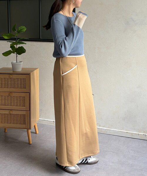 Chez toi(シェトワ)の「袖先オーガンジーリブニット(ニット/セーター・レディース・ブラック/グリーン/オフホワイト/ブルー・FREE)」の6枚目の写真