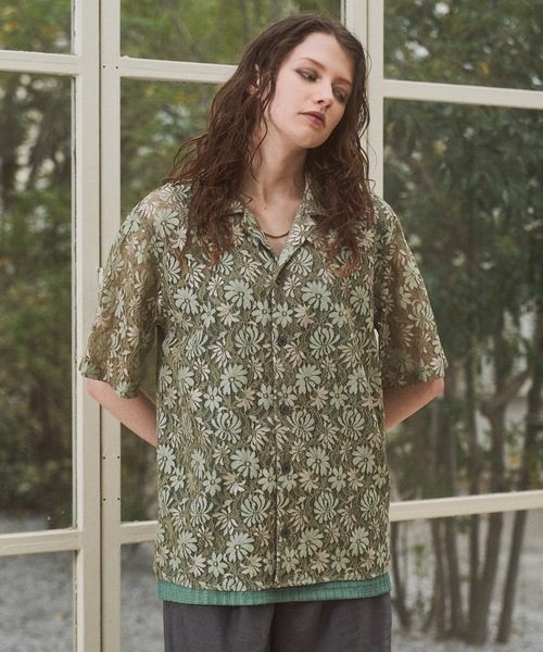 CASPER JOHN(キャスパージョン)の「Flower lace shirts/フラワーレースシャツ(シャツ/ブラウス・メンズ・ライトグレー/ミント/ネイビー・SMALL/X-SMALL/LARGE/MEDIUM)」の6枚目の写真