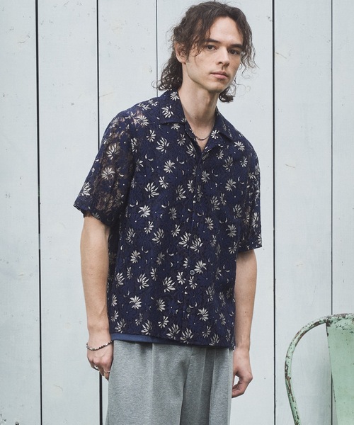 CASPER JOHN(キャスパージョン)の「Flower lace shirts/フラワーレースシャツ(シャツ/ブラウス・メンズ・ライトグレー/ミント/ネイビー・SMALL/X-SMALL/LARGE/MEDIUM)」の8枚目の写真