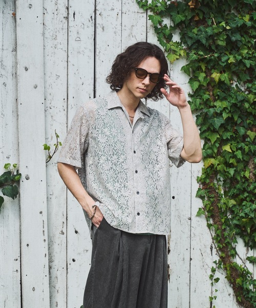 CASPER JOHN(キャスパージョン)の「Flower lace shirts/フラワーレースシャツ(シャツ/ブラウス・メンズ・ライトグレー/ミント/ネイビー・SMALL/X-SMALL/LARGE/MEDIUM)」の4枚目の写真