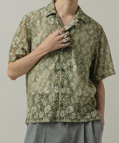 CASPER JOHN(キャスパージョン)の「Flower lace shirts/フラワーレースシャツ(シャツ/ブラウス・メンズ・ライトグレー/ミント/ネイビー・SMALL/X-SMALL/LARGE/MEDIUM)」の16枚目の写真