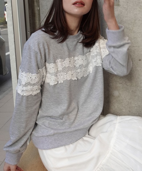 CORNERS（コーナーズ）の「レース切り替えスウェットトップス（スウェット・レディース・グレー/ブラック・M）」の3枚目の写真