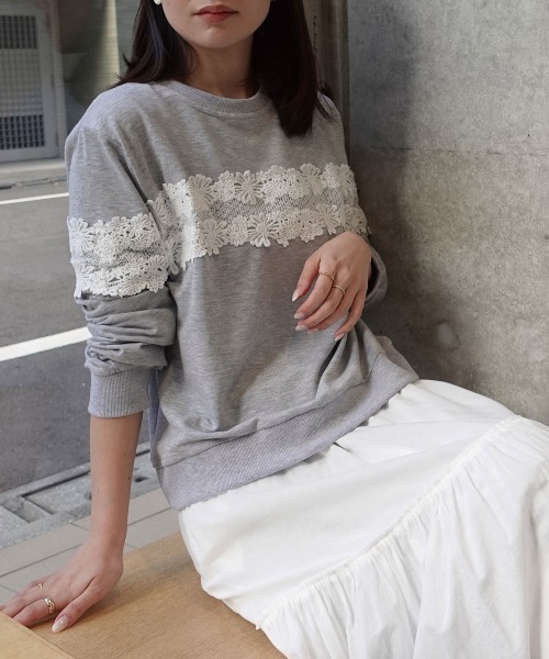 CORNERS（コーナーズ）の「レース切り替えスウェットトップス（スウェット・レディース・グレー/ブラック・M）」の6枚目の写真