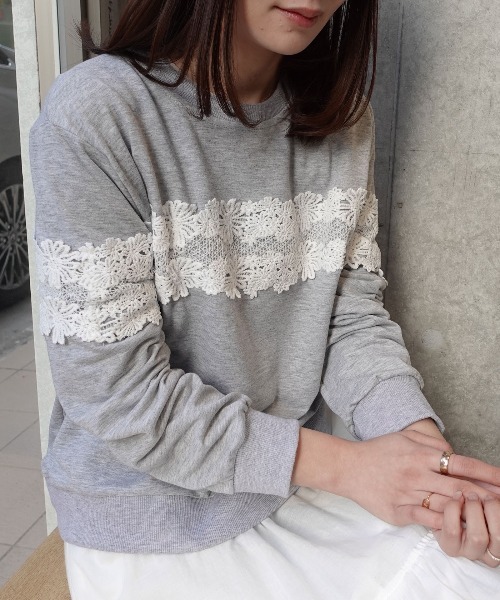 CORNERS（コーナーズ）の「レース切り替えスウェットトップス（スウェット・レディース・グレー/ブラック・M）」の7枚目の写真