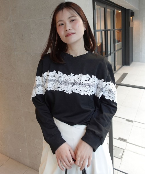 CORNERS（コーナーズ）の「レース切り替えスウェットトップス（スウェット・レディース・グレー/ブラック・M）」の8枚目の写真