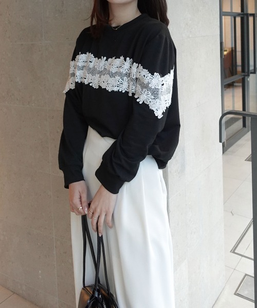 CORNERS（コーナーズ）の「レース切り替えスウェットトップス（スウェット・レディース・グレー/ブラック・M）」の10枚目の写真