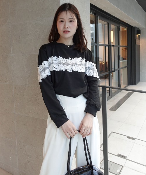 CORNERS（コーナーズ）の「レース切り替えスウェットトップス（スウェット・レディース・グレー/ブラック・M）」の12枚目の写真