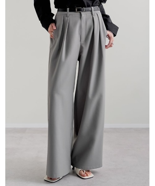 Re:EDIT（リエディ）の「[2026S/S COLLECTION][低身長/高身長サイズ有]ツイルツータックワイドパンツ（その他パンツ・レディース・ベージュ/イエロー/ブラウン/グレー・SHORT/MEDIUM/TALL/LARGE）」の2枚目の写真