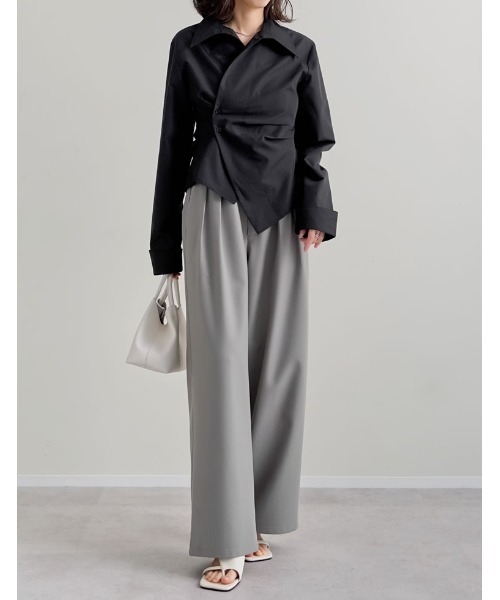 Re:EDIT（リエディ）の「[2026S/S COLLECTION][低身長/高身長サイズ有]ツイルツータックワイドパンツ（その他パンツ・レディース・ベージュ/イエロー/ブラウン/グレー・SHORT/MEDIUM/TALL/LARGE）」の6枚目の写真