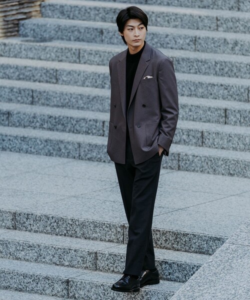 green label relaxing（グリーンレーベルリラクシング）の「A+ ポリエステル シャークスキン ダブルブレスト 4B スタンダード セットアップ ジャケット -ウォッシャブル・ストレッチ-（テーラードジャケット・メンズ・ブラウン系/ネイビー・XL/L/M/S）」の3枚目の写真