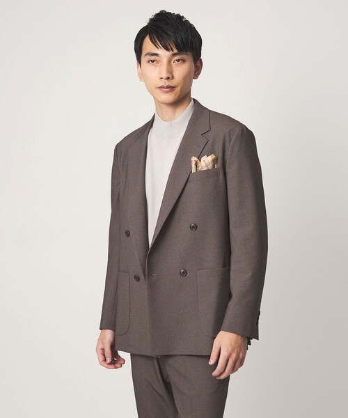 green label relaxing（グリーンレーベルリラクシング）の「A+ ポリエステル シャークスキン ダブルブレスト 4B スタンダード セットアップ ジャケット -ウォッシャブル・ストレッチ-（テーラードジャケット・メンズ・ブラウン系/ネイビー・XL/L/M/S）」の4枚目の写真