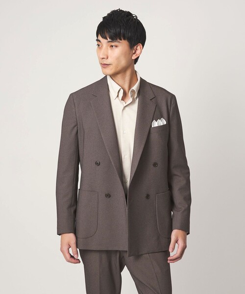 green label relaxing（グリーンレーベルリラクシング）の「A+ ポリエステル シャークスキン ダブルブレスト 4B スタンダード セットアップ ジャケット -ウォッシャブル・ストレッチ-（テーラードジャケット・メンズ・ブラウン系/ネイビー・XL/L/M/S）」の6枚目の写真