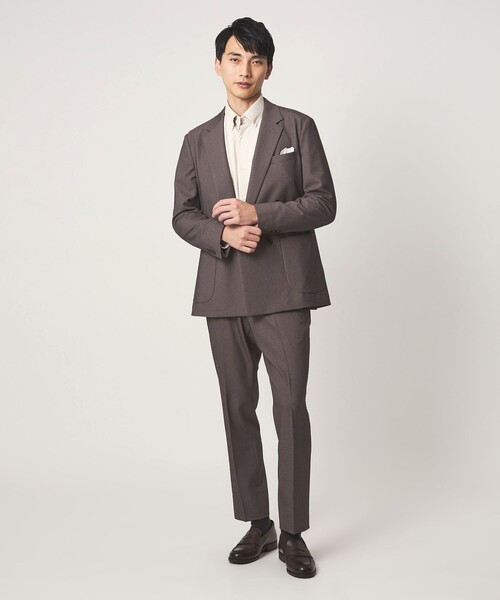 green label relaxing（グリーンレーベルリラクシング）の「A+ ポリエステル シャークスキン ダブルブレスト 4B スタンダード セットアップ ジャケット -ウォッシャブル・ストレッチ-（テーラードジャケット・メンズ・ブラウン系/ネイビー・XL/L/M/S）」の7枚目の写真