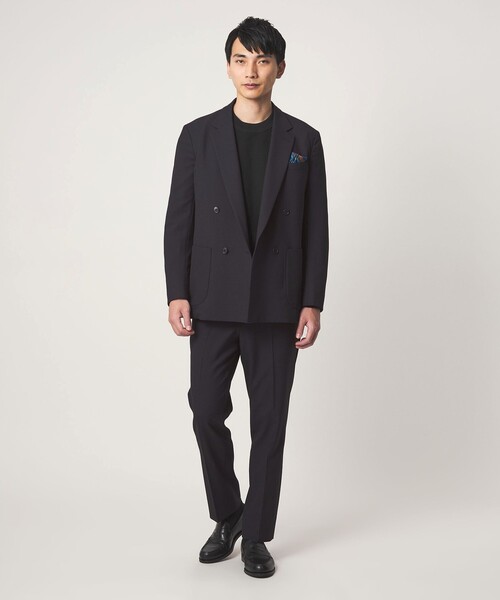 green label relaxing（グリーンレーベルリラクシング）の「A+ ポリエステル シャークスキン ダブルブレスト 4B スタンダード セットアップ ジャケット -ウォッシャブル・ストレッチ-（テーラードジャケット・メンズ・ブラウン系/ネイビー・XL/L/M/S）」の10枚目の写真