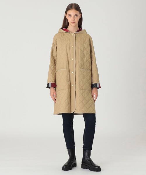 BLUE LABEL CRESTBRIDGE(ブルーレーベルクレストブリッジ)の「【一部店舗限定】クレストブリッジチェックキルティングコート(ノーカラーコート・レディース・ダークネイビー/ベージュ/ブラック・36/38)」の11枚目の写真