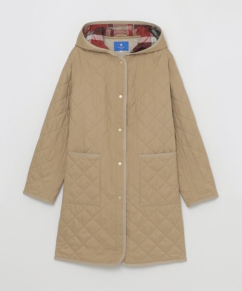 BLUE LABEL CRESTBRIDGE(ブルーレーベルクレストブリッジ)の「【一部店舗限定】クレストブリッジチェックキルティングコート(ノーカラーコート・レディース・ダークネイビー/ベージュ/ブラック・36/38)」の8枚目の写真