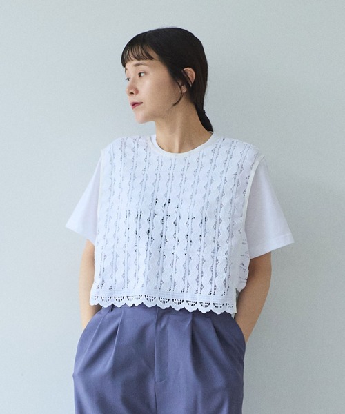 yuni（ユニ　）の「Cotton/wave lace vest（シャツ/ブラウス・レディース・ホワイト/ブラック・FREE）」の2枚目の写真