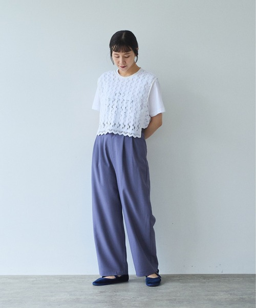 yuni（ユニ　）の「Cotton/wave lace vest（シャツ/ブラウス・レディース・ホワイト/ブラック・FREE）」の4枚目の写真