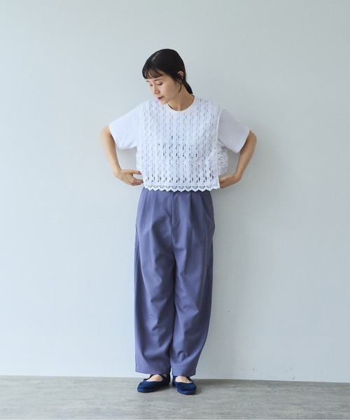 yuni（ユニ　）の「Cotton/wave lace vest（シャツ/ブラウス・レディース・ホワイト/ブラック・FREE）」の3枚目の写真