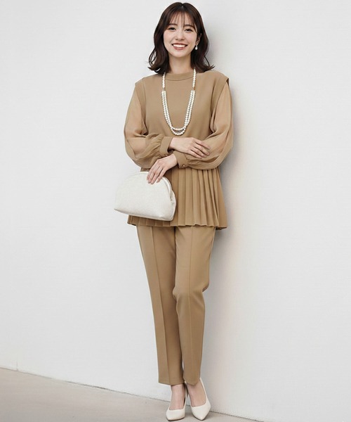 Cinderella（シンデレラ）の「パンツドレス パンツスーツ ドレス セットアップ 長袖 フォーマル オケージョン きれいめ パンツ 結婚式 謝恩会 発表会 大きいサイズ 同窓会 お呼ばれ パーティー 食事会 袖あり（パンツドレス・レディース・ブラック/ネイビー/ベージュ・LARGE/X-LARGE/MEDIUM）」の2枚目の写真
