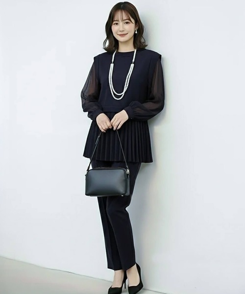 Cinderella（シンデレラ）の「パンツドレス パンツスーツ ドレス セットアップ 長袖 フォーマル オケージョン きれいめ パンツ 結婚式 謝恩会 発表会 大きいサイズ 同窓会 お呼ばれ パーティー 食事会 袖あり（パンツドレス・レディース・ブラック/ネイビー/ベージュ・LARGE/X-LARGE/MEDIUM）」の3枚目の写真