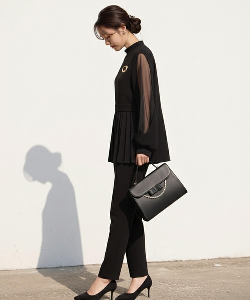 Cinderella（シンデレラ）の「パンツドレス パンツスーツ ドレス セットアップ 長袖 フォーマル オケージョン きれいめ パンツ 結婚式 謝恩会 発表会 大きいサイズ 同窓会 お呼ばれ パーティー 食事会 袖あり（パンツドレス・レディース・ブラック/ネイビー/ベージュ・LARGE/X-LARGE/MEDIUM）」の5枚目の写真