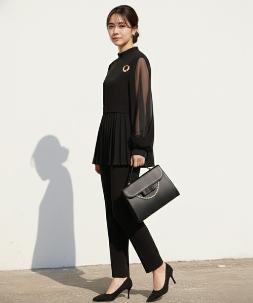 Cinderella（シンデレラ）の「パンツドレス パンツスーツ ドレス セットアップ 長袖 フォーマル オケージョン きれいめ パンツ 結婚式 謝恩会 発表会 大きいサイズ 同窓会 お呼ばれ パーティー 食事会 袖あり（パンツドレス・レディース・ブラック/ネイビー/ベージュ・LARGE/X-LARGE/MEDIUM）」の6枚目の写真