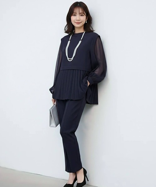 Cinderella（シンデレラ）の「パンツドレス パンツスーツ ドレス セットアップ 長袖 フォーマル オケージョン きれいめ パンツ 結婚式 謝恩会 発表会 大きいサイズ 同窓会 お呼ばれ パーティー 食事会 袖あり（パンツドレス・レディース・ブラック/ネイビー/ベージュ・LARGE/X-LARGE/MEDIUM）」の7枚目の写真