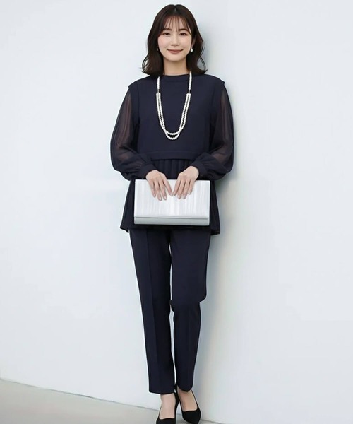 Cinderella（シンデレラ）の「パンツドレス パンツスーツ ドレス セットアップ 長袖 フォーマル オケージョン きれいめ パンツ 結婚式 謝恩会 発表会 大きいサイズ 同窓会 お呼ばれ パーティー 食事会 袖あり（パンツドレス・レディース・ブラック/ネイビー/ベージュ・LARGE/X-LARGE/MEDIUM）」の8枚目の写真