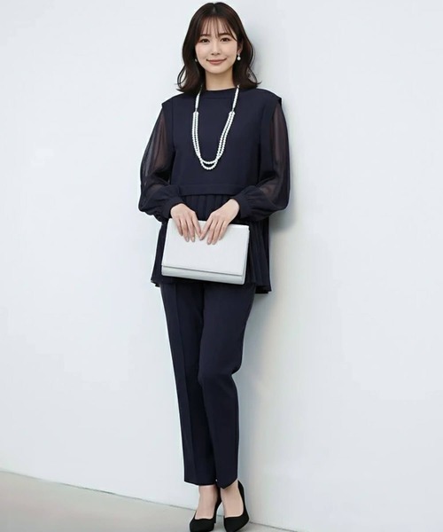 Cinderella（シンデレラ）の「パンツドレス パンツスーツ ドレス セットアップ 長袖 フォーマル オケージョン きれいめ パンツ 結婚式 謝恩会 発表会 大きいサイズ 同窓会 お呼ばれ パーティー 食事会 袖あり（パンツドレス・レディース・ブラック/ネイビー/ベージュ・LARGE/X-LARGE/MEDIUM）」の9枚目の写真