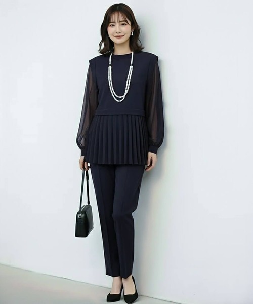 Cinderella（シンデレラ）の「パンツドレス パンツスーツ ドレス セットアップ 長袖 フォーマル オケージョン きれいめ パンツ 結婚式 謝恩会 発表会 大きいサイズ 同窓会 お呼ばれ パーティー 食事会 袖あり（パンツドレス・レディース・ブラック/ネイビー/ベージュ・LARGE/X-LARGE/MEDIUM）」の10枚目の写真