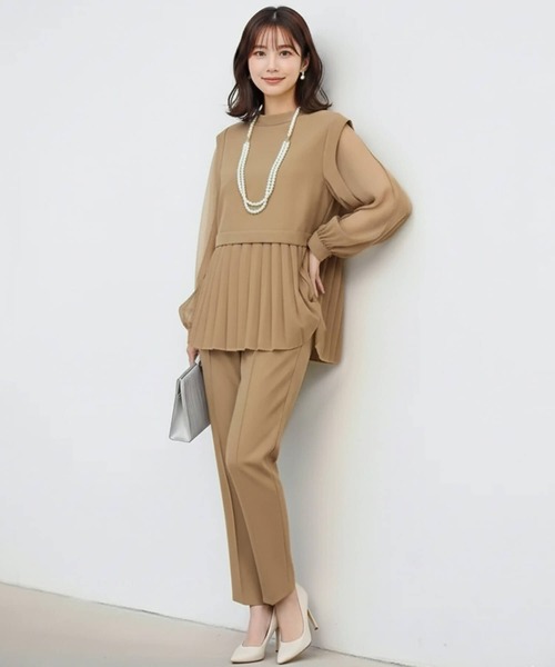 Cinderella（シンデレラ）の「パンツドレス パンツスーツ ドレス セットアップ 長袖 フォーマル オケージョン きれいめ パンツ 結婚式 謝恩会 発表会 大きいサイズ 同窓会 お呼ばれ パーティー 食事会 袖あり（パンツドレス・レディース・ブラック/ネイビー/ベージュ・LARGE/X-LARGE/MEDIUM）」の13枚目の写真