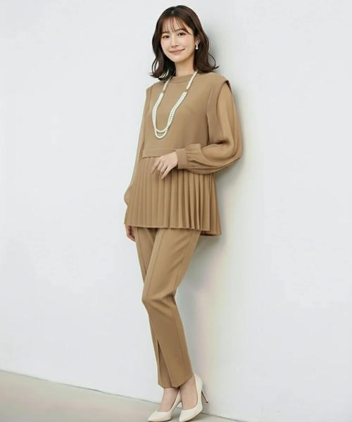 Cinderella（シンデレラ）の「パンツドレス パンツスーツ ドレス セットアップ 長袖 フォーマル オケージョン きれいめ パンツ 結婚式 謝恩会 発表会 大きいサイズ 同窓会 お呼ばれ パーティー 食事会 袖あり（パンツドレス・レディース・ブラック/ネイビー/ベージュ・LARGE/X-LARGE/MEDIUM）」の14枚目の写真