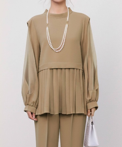 Cinderella（シンデレラ）の「パンツドレス パンツスーツ ドレス セットアップ 長袖 フォーマル オケージョン きれいめ パンツ 結婚式 謝恩会 発表会 大きいサイズ 同窓会 お呼ばれ パーティー 食事会 袖あり（パンツドレス・レディース・ブラック/ネイビー/ベージュ・LARGE/X-LARGE/MEDIUM）」の16枚目の写真