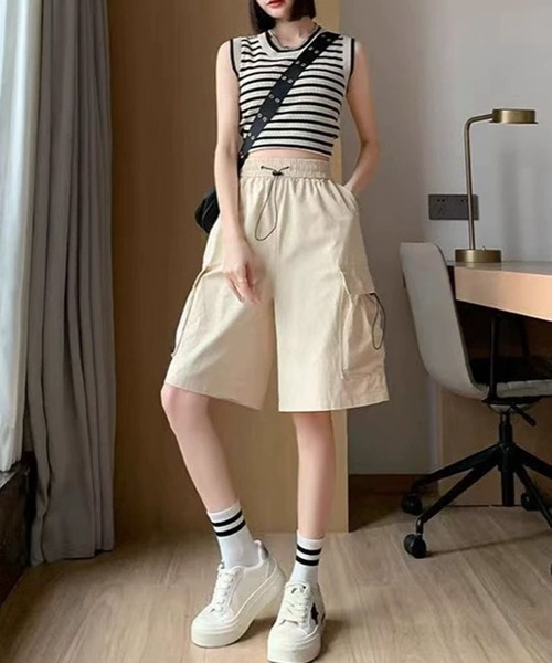 c.u.l（シーユーエル）の「シンプル スポーティー ストリート ハーフパンツ culw904（その他パンツ・レディース・レッド/ライトベージュ/ブラック/ピンク・S/M）」の8枚目の写真