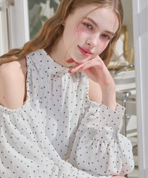 Heather ドット柄ショルダーカットブラウス Heather｜ヘザー（レディース）のシャツ/ブラウス（ドット柄）通販