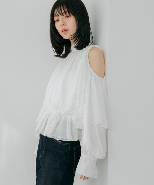 Heather(ヘザー)の「ショルダーカットブラウス 656715(シャツ/ブラウス・レディース・ブラック/アイボリー/ピンク/ホワイト系その他・FREE)」の5枚目の写真