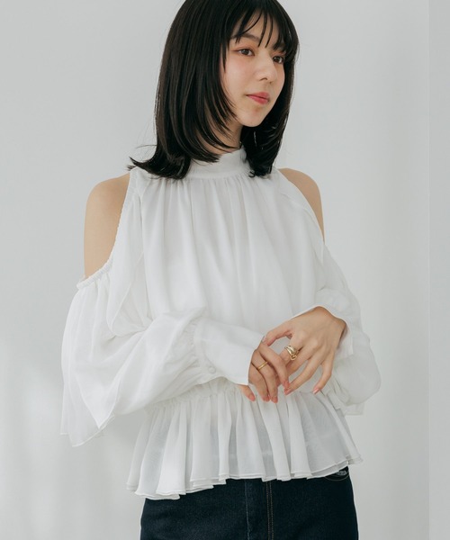 Heather(ヘザー)の「ショルダーカットブラウス 656715(シャツ/ブラウス・レディース・ブラック/アイボリー/ピンク/ホワイト系その他・FREE)」の7枚目の写真