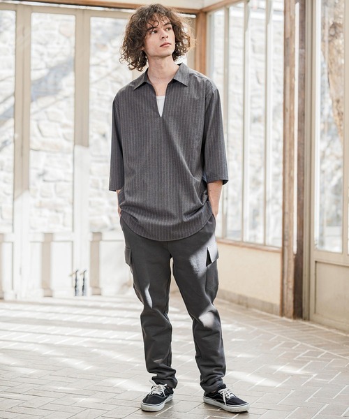 CAMBIO(カンビオ)の「ms6422-Classic Pinstripe Skipper 3-4 Sleeve Pullover Shirts 七分袖プルオーバーシャツ(S67826cmb)(シャツ/ブラウス・メンズ・ブラック/グレイッシュベージュ/チャコールグレー/ミックスグレー・S/M/L)」の8枚目の写真