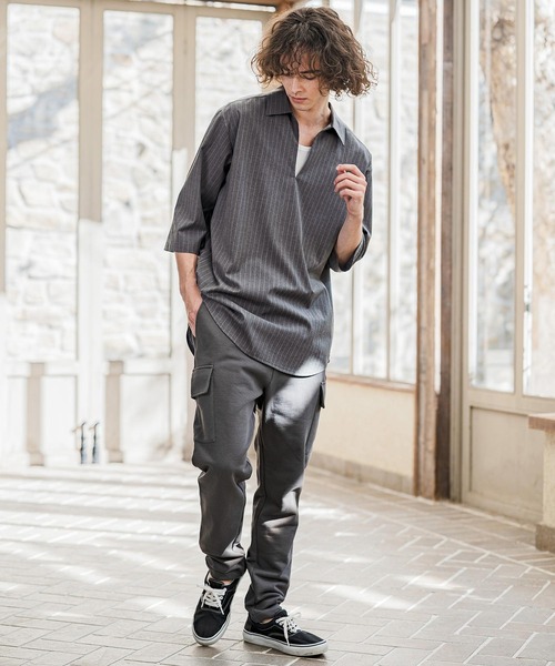 CAMBIO(カンビオ)の「ms6422-Classic Pinstripe Skipper 3-4 Sleeve Pullover Shirts 七分袖プルオーバーシャツ(S67826cmb)(シャツ/ブラウス・メンズ・ブラック/グレイッシュベージュ/チャコールグレー/ミックスグレー・S/M/L)」の9枚目の写真
