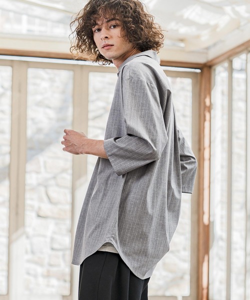 CAMBIO(カンビオ)の「ms6422-Classic Pinstripe Skipper 3-4 Sleeve Pullover Shirts 七分袖プルオーバーシャツ(S67826cmb)(シャツ/ブラウス・メンズ・ブラック/グレイッシュベージュ/チャコールグレー/ミックスグレー・S/M/L)」の10枚目の写真
