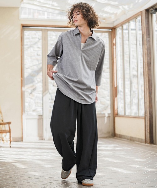 CAMBIO(カンビオ)の「ms6422-Classic Pinstripe Skipper 3-4 Sleeve Pullover Shirts 七分袖プルオーバーシャツ(S67826cmb)(シャツ/ブラウス・メンズ・ブラック/グレイッシュベージュ/チャコールグレー/ミックスグレー・S/M/L)」の13枚目の写真