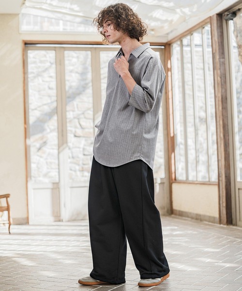 CAMBIO(カンビオ)の「ms6422-Classic Pinstripe Skipper 3-4 Sleeve Pullover Shirts 七分袖プルオーバーシャツ(S67826cmb)(シャツ/ブラウス・メンズ・ブラック/グレイッシュベージュ/チャコールグレー/ミックスグレー・S/M/L)」の14枚目の写真