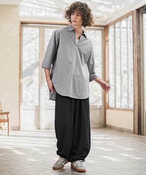CAMBIO(カンビオ)の「ms6422-Classic Pinstripe Skipper 3-4 Sleeve Pullover Shirts 七分袖プルオーバーシャツ(S67826cmb)(シャツ/ブラウス・メンズ・ブラック/グレイッシュベージュ/チャコールグレー/ミックスグレー・S/M/L)」の15枚目の写真