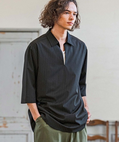 CAMBIO(カンビオ)の「ms6422-Classic Pinstripe Skipper 3-4 Sleeve Pullover Shirts 七分袖プルオーバーシャツ(S67826cmb)(シャツ/ブラウス・メンズ・ブラック/グレイッシュベージュ/チャコールグレー/ミックスグレー・S/M/L)」の17枚目の写真