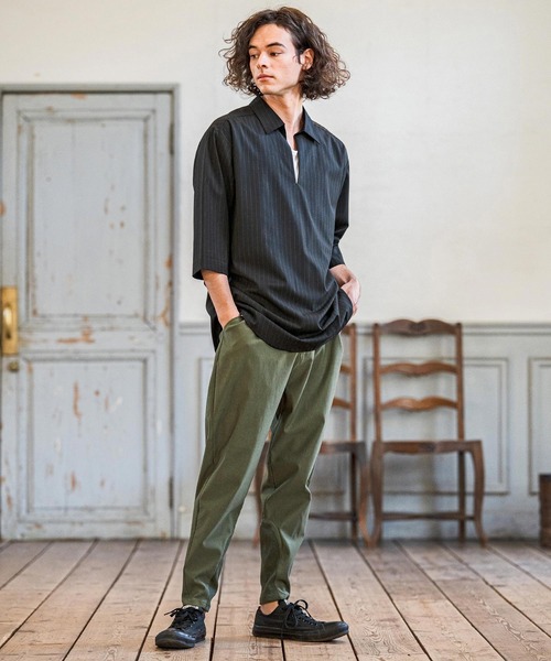 CAMBIO(カンビオ)の「ms6422-Classic Pinstripe Skipper 3-4 Sleeve Pullover Shirts 七分袖プルオーバーシャツ(S67826cmb)(シャツ/ブラウス・メンズ・ブラック/グレイッシュベージュ/チャコールグレー/ミックスグレー・S/M/L)」の18枚目の写真